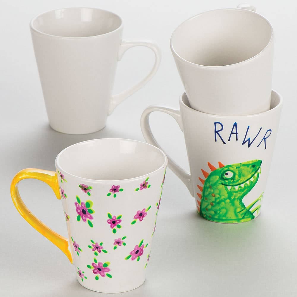 Large Contemporary Porcelain Mugs (Pack of 4) Ceramic Mug For Painting, Mug Size 10cm High, DIY Crafts