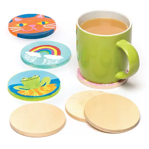 Wooden Coasters (Box of 10) Design Your Own, Decorate & Personalise, Circular 85mm Diameter