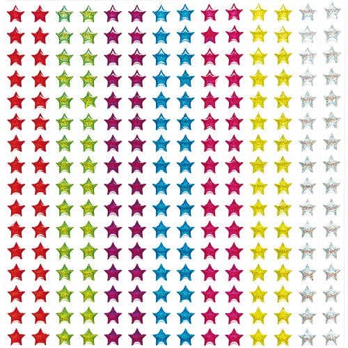 Crystal Glitter Stick-On Stars (Pack of 280) Stickers 7 assorted colours