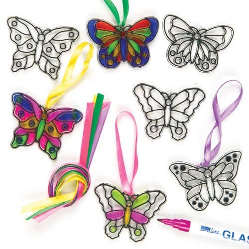 Butterfly Mini Suncatcher Decorations (Pack of 12) Decoration Craft Kits, Size 7cm, 4 Designs, Hanging Ribbon Included