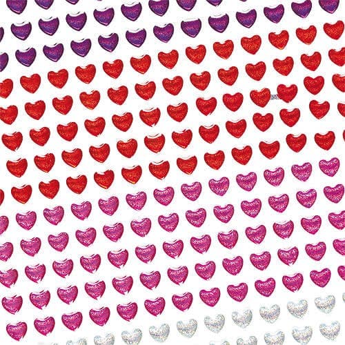 Heart Crystal Glitter Stick-on Stones (Pack of 280) Craft Embellishments 4 assorted colours - Red, Pink, Purple & White