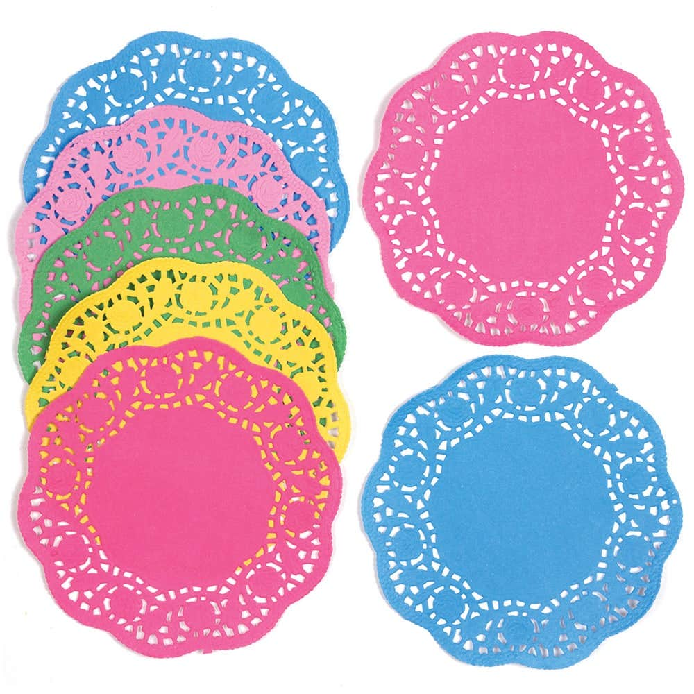 Coloured Paper Doilies (Pack of 120) 5 Assorted Colours - Pinks, Green, Yellow, Blue & Green, 16.5cm Diameter