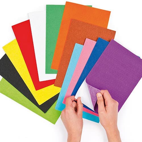 Self-Adhesive Felt Sheets Value Pack (Pack of 18) Assorted Colours, Size 22cm x 15cm, Easy Cut, Craft Supplies