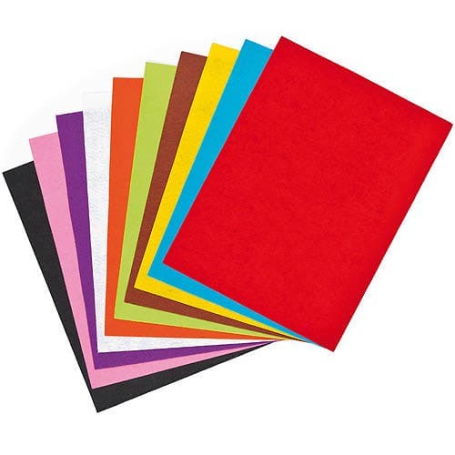 Felt Sheets Value Pack (Pack of 15) 10 Assorted Colours, 30cm x 23cm Size, 1mm Thick Felt, Cuts With Scissors