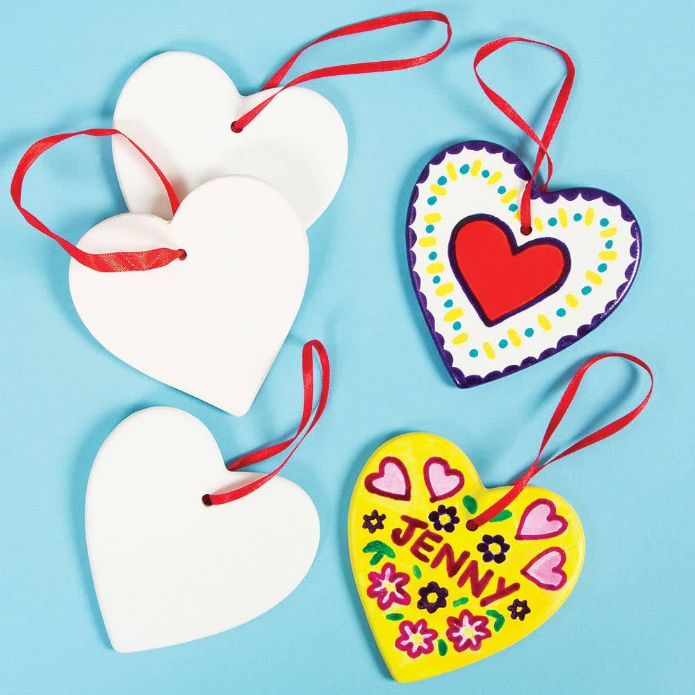 Heart Ceramic Hanging Decorations 8cm (Box of 5) Decoration Craft Kits, Good For All Occasions, Paint & Hang