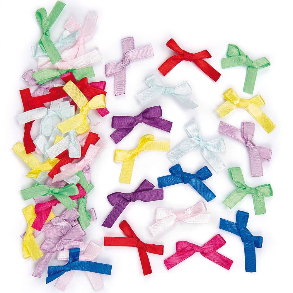 Self-Adhesive Satin Ribbon Bows (Pack of 72) Bow Size 3cm, No Glue Required, Assorted Colours, Craft Embellishment