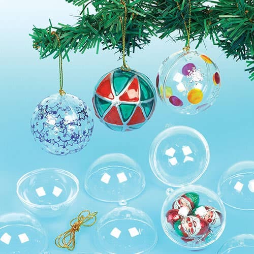 Transparent Hanging Baubles (Pack of 12) Christmas Crafts, Decorate & Personalise, 5cm Diameter, Plastic