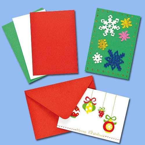 Festive Greeting Cards (Pack of 12) Christmas Crafts 3 assorted colours - Green, Red and White