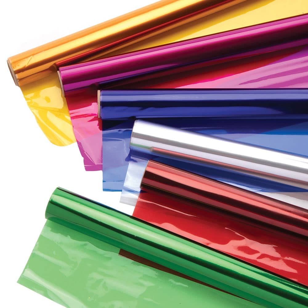 Coloured Cellophane Craft Rolls 4.5m x 50cm (Pack of 6 rolls) Party Bags Colours include red, orange, green, blue, yellow and clear