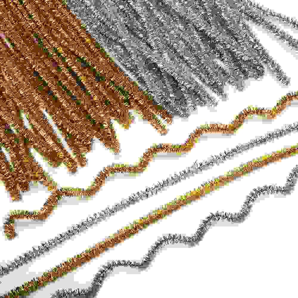 Gold & Silver Tinsel Pipe Cleaners (Pack of 72) Craft Embellishments Assorted Gold and Silver