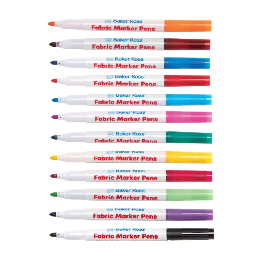 Fabric Pens (Pack of 12) 14cm Long, 4mm Nib, Heat-Fix Through Heat, 12 Assorted Colours