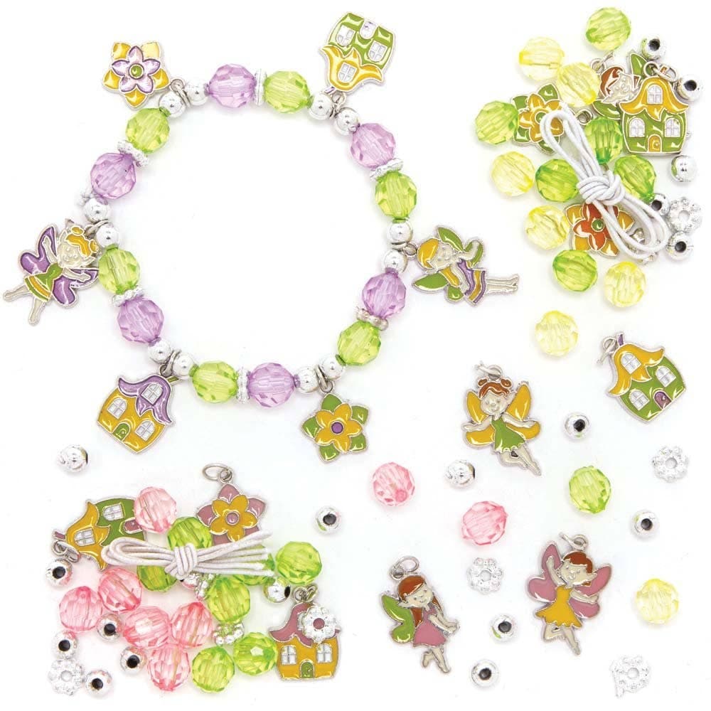 Fairy Charm Bracelet Kits (Pack of 3) Jewellery 3 assorted colourways - Green/Purple, Green/Yellow & Green/Pink