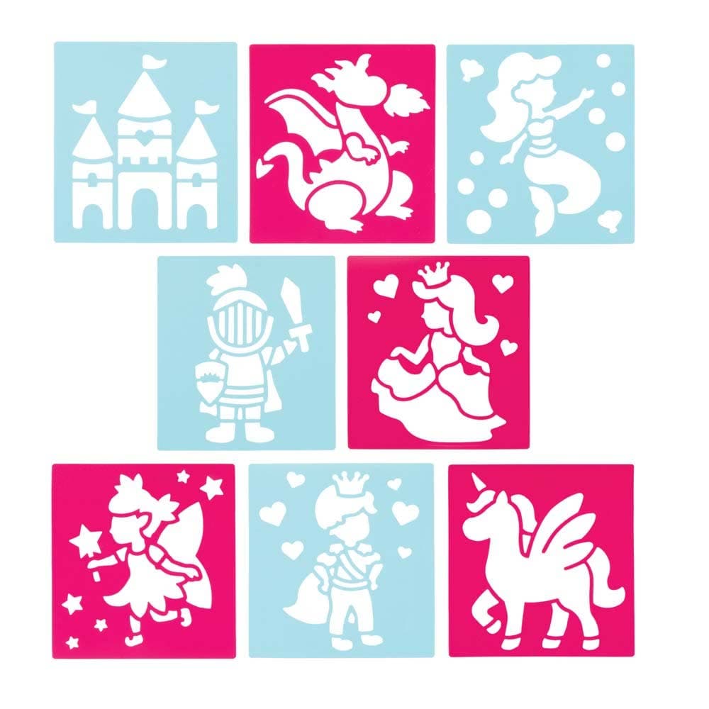 Fairy Tale Stencils (Pack of 8) Art Supplies, Art Materials 2 stencil colours - Pink & Blue