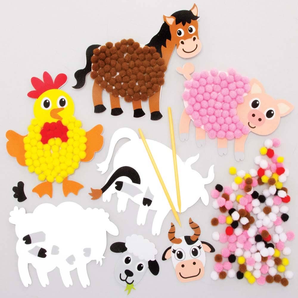 Farm Animal Pom Pom Art Kits (Pack of 5) Art Craft Kits