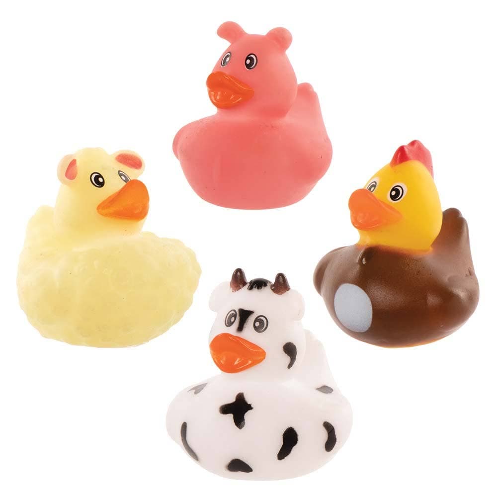 Farm Animal Rubber Ducks (Pack of 8) Fun Floating Bath Toys, 4 Assorted Designs