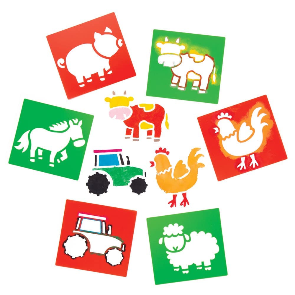 Farm Stencils (Pack of 6) Art Supplies, Art Materials 2 stencil colours - Red & Green