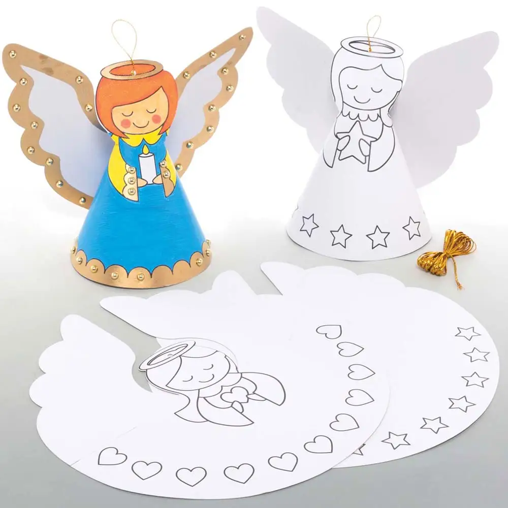 Angel Colour-in Card Cone Hanging Decorations (Pack of 10) Design Your Own, Christmas Crafts, 5 Designs