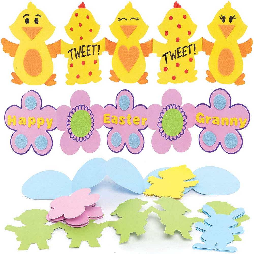 Easter Concertina Cards (Pack of 10) Easter Crafts For Kids 5 assorted colours - Green, Yellow, Pink, Purple & Blue