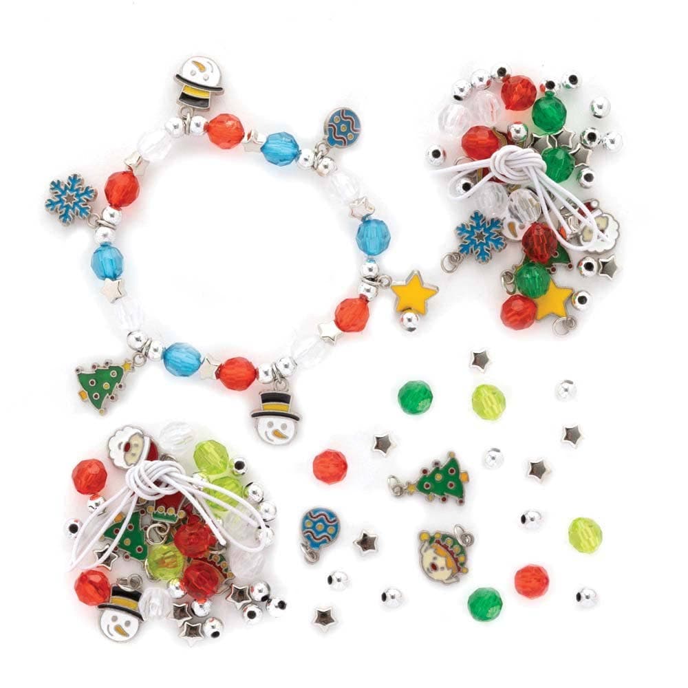Christmas Charm Bracelet Kits (Pack of 3) Christmas Crafts 3 colourways - Red/Green/White, Red/Blue/White & Red/Light Green/White