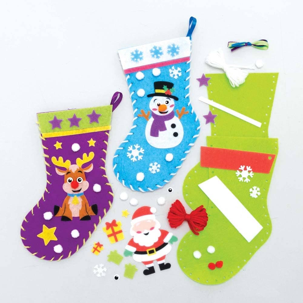 Christmas Stocking Kits (Pack of 3) DIY Christmas Sewing Crafts, 3 Colours/Designs, Size 22cm