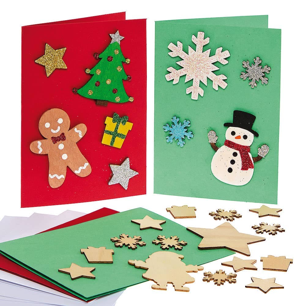 Christmas Wooden Charm Greeting Card Kits (Pack of 6) Christmas Crafts 3 card colours - Red, Green & White