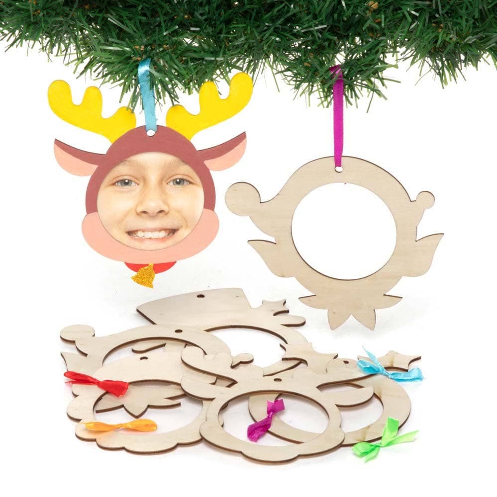 Christmas Wooden Photo Frame Decorations (Pack of 10) Christmas Crafts 5 ribbon colours - Red, Green, Blue, Pink & Orange