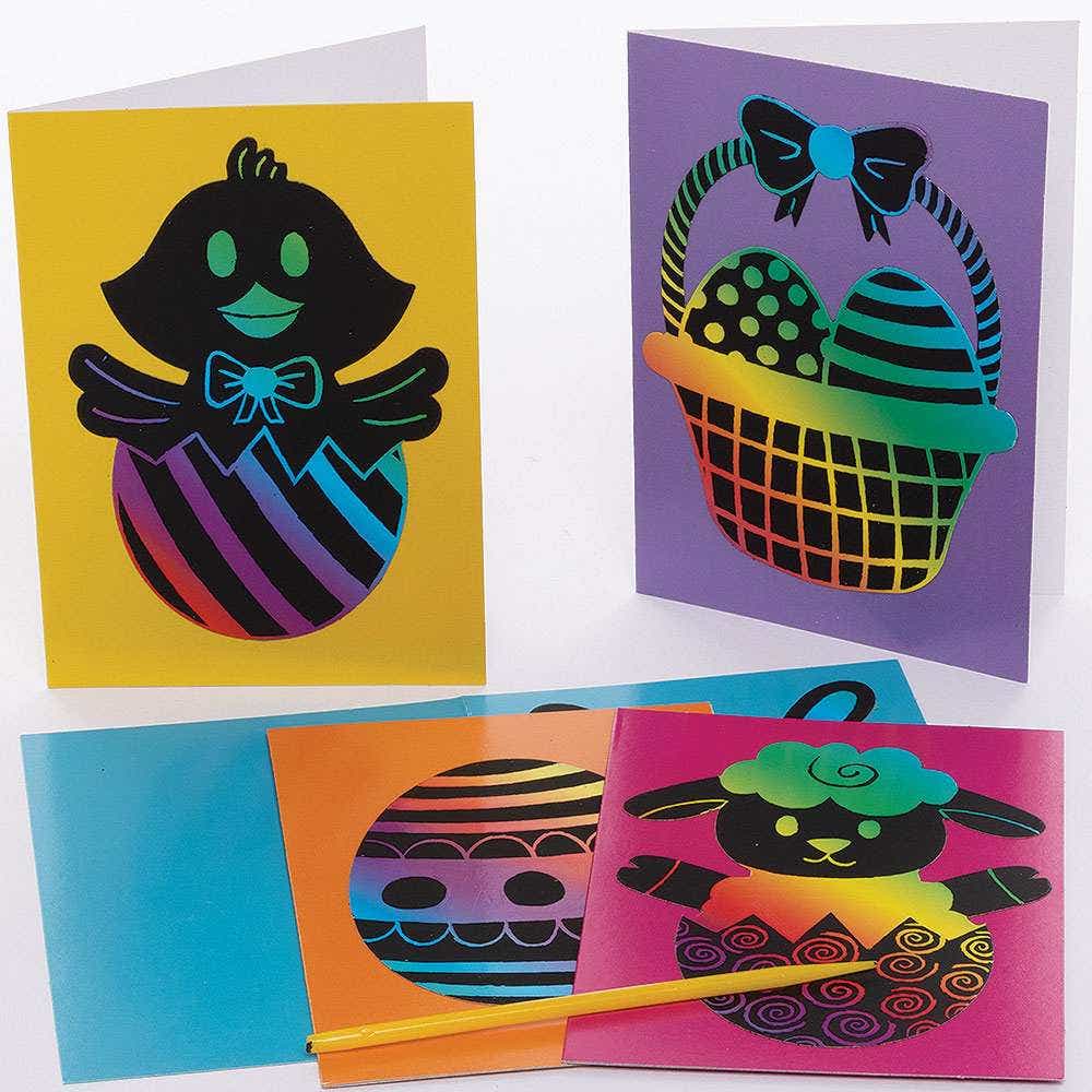 Easter Scratch Art Cards (Pack of 6) Personalised Greeting Cards, Make & Decorate, Rainbow Coloured