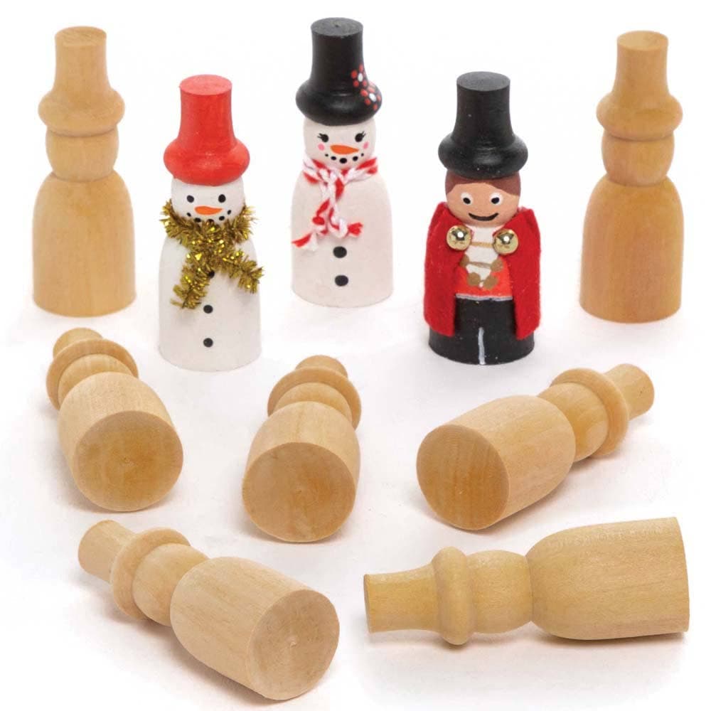Mini Wooden Snowmen (Pack of 8) Christmas Craft Supplies, 3D Figures, 6.5cm High