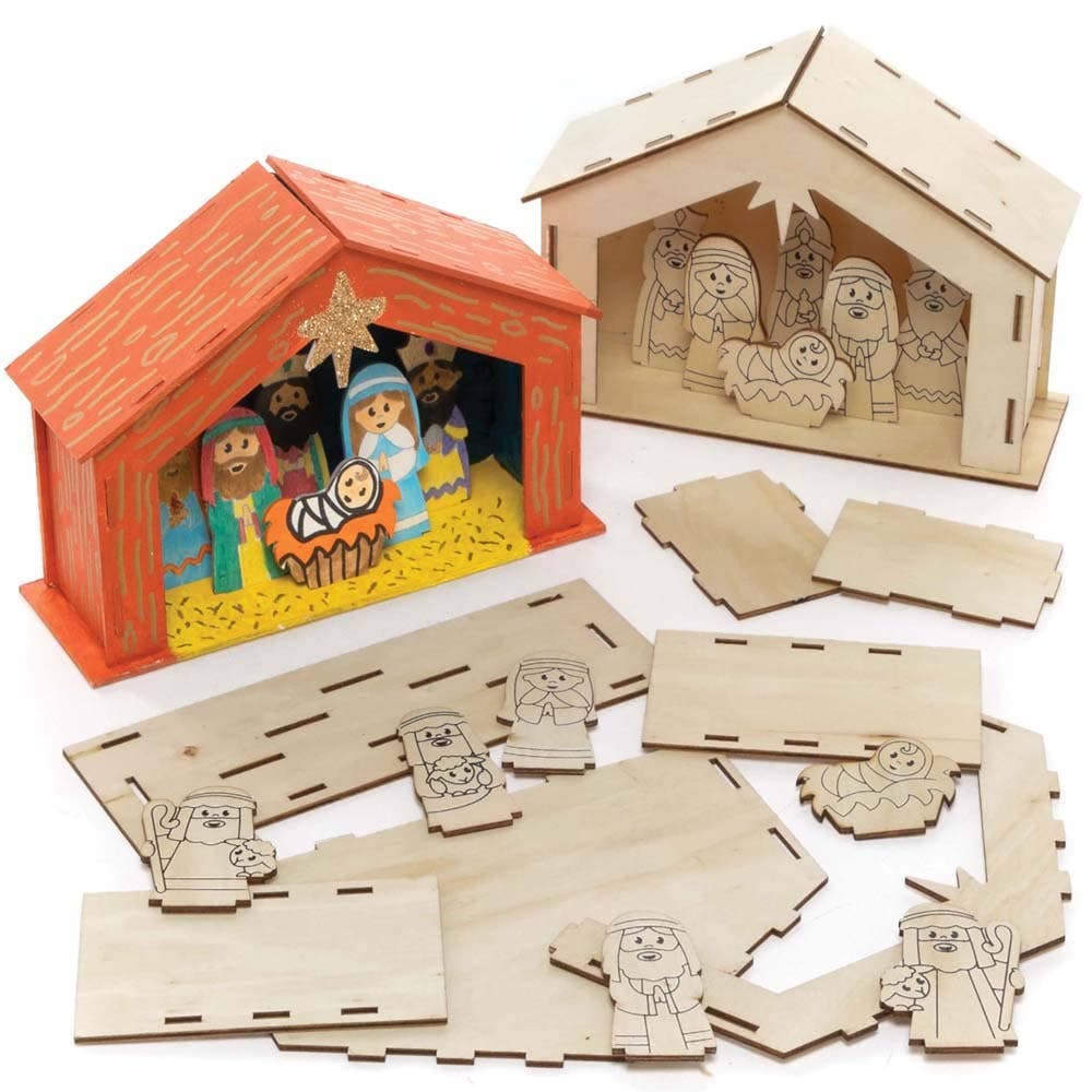 Wooden Nativity Stable Kits (Pack of 2) Christmas Crafts, Easy Assemble, Decorate & Personalise