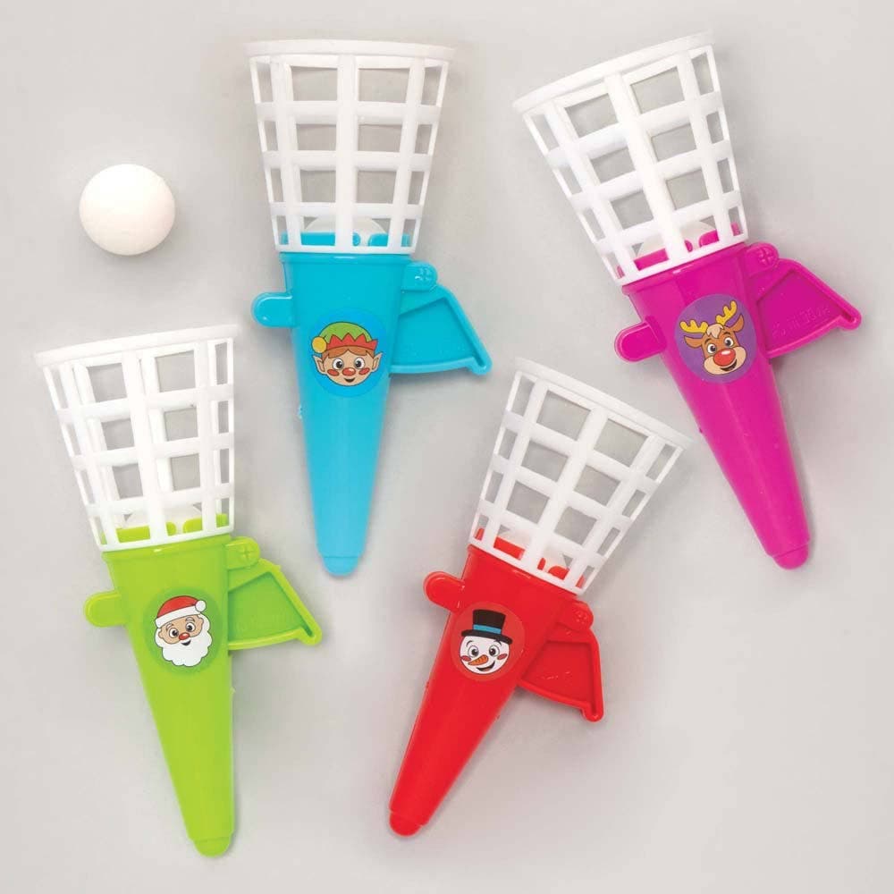 Christmas Pop 'n' Catch (Pack of 8) Christmas Toys 4 colours - Red, Blue, Purple & Green