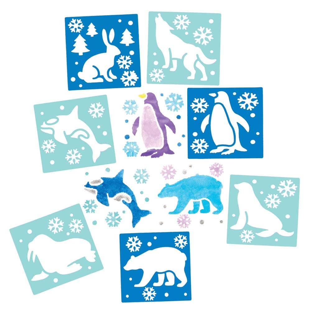 Arctic Animals Stencils (Pack of 8) Christmas Crafts 2 stencil colours - Light Blue & Dark Blue