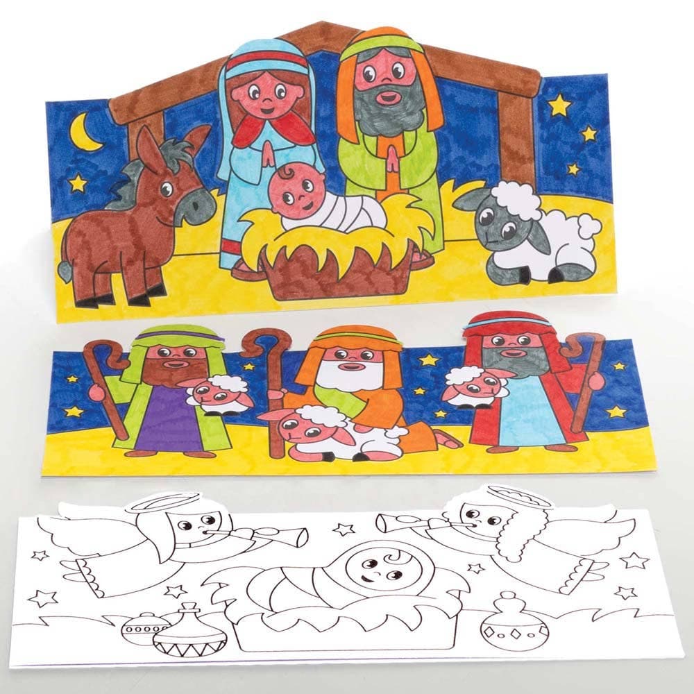 Nativity Colour-in Pop-Up Cards (Pack of 10) Christmas Crafts