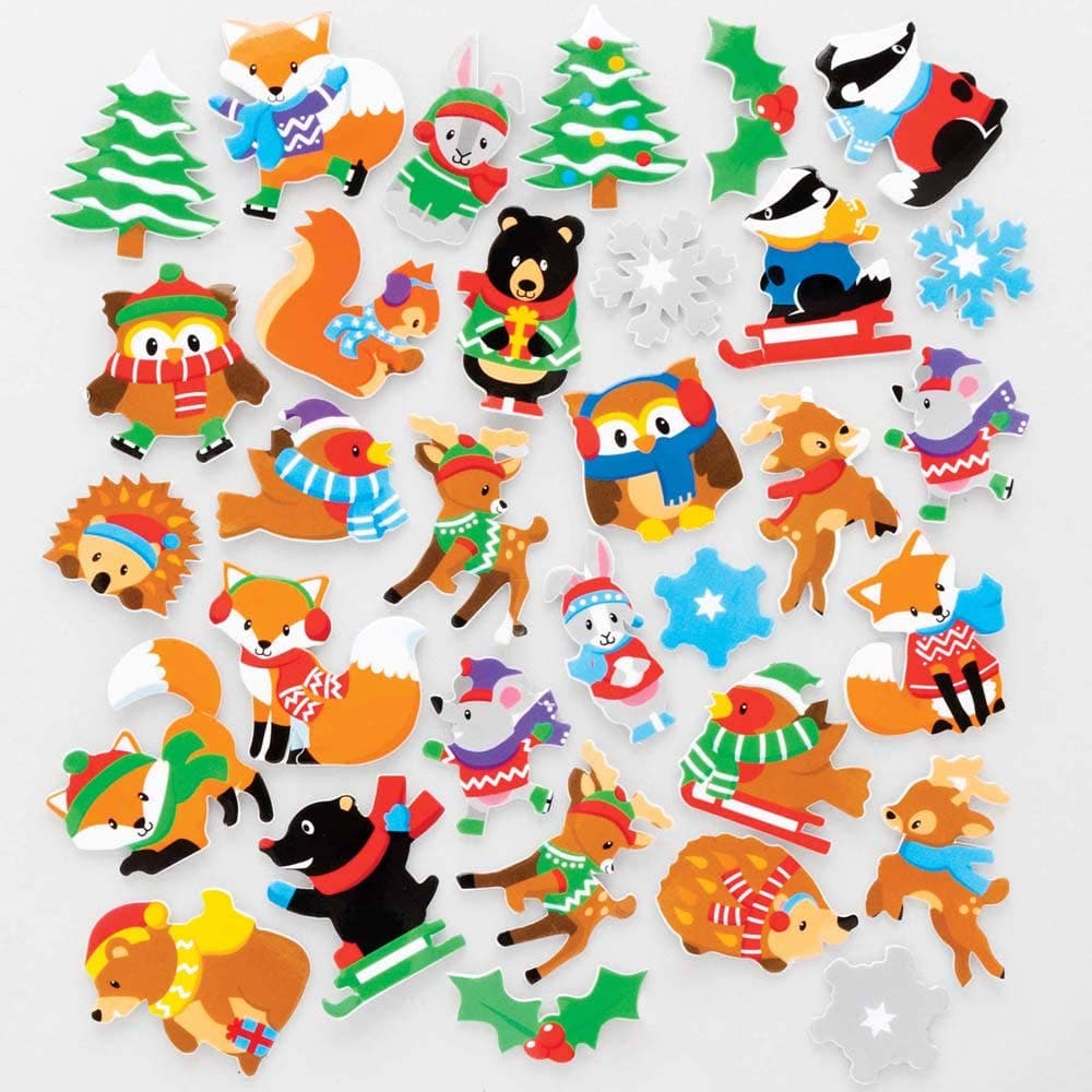 Winter Woodland Animals Foam Stickers (Pack of 200) Christmas Craft Supplies
