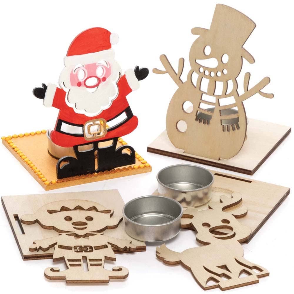 Christmas Wooden Tealight Holder Kits (Pack of 4) Christmas Crafts