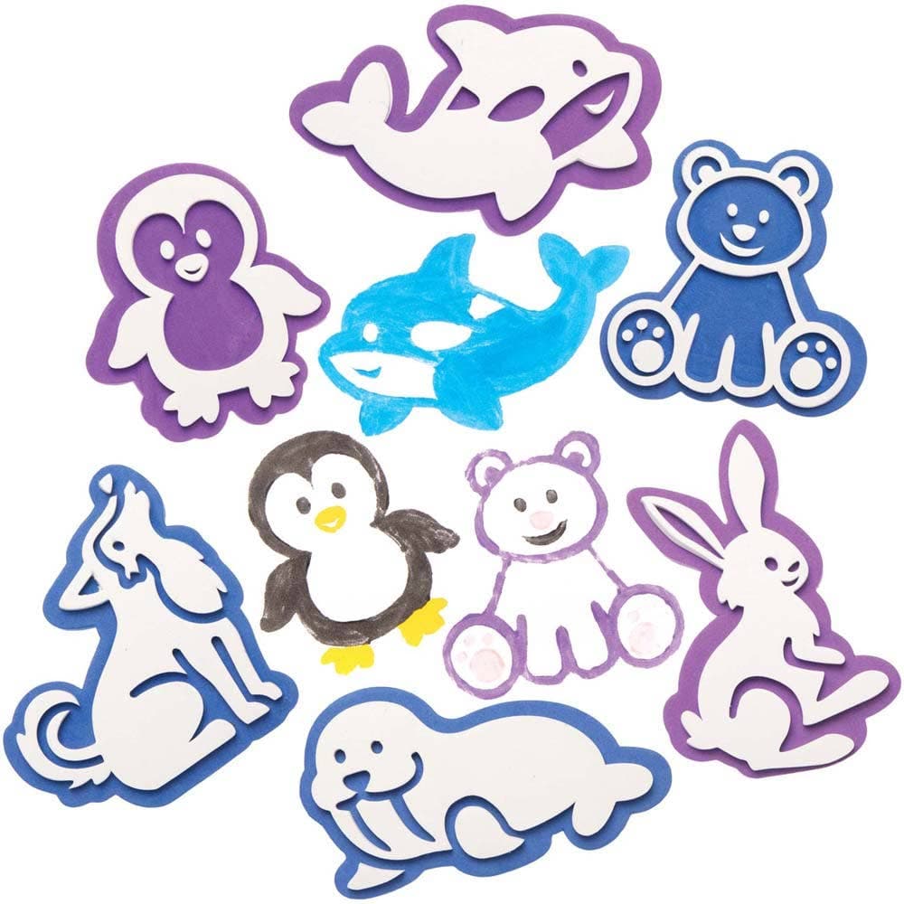 Arctic Animals Foam Stampers (Pack of 10) Art Supplies, Art Materials 3 foam colours - White, Purple & Blue