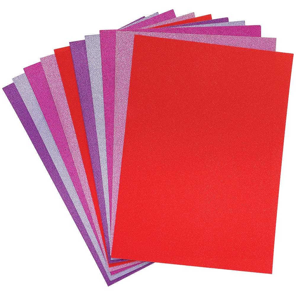 Red, Pink & Purple A4 Glitter Card 250gsm (Pack of 20) Paper & Card 5 assorted glitter colours - Red, Light Pink, Pink, Light Purple & Purple