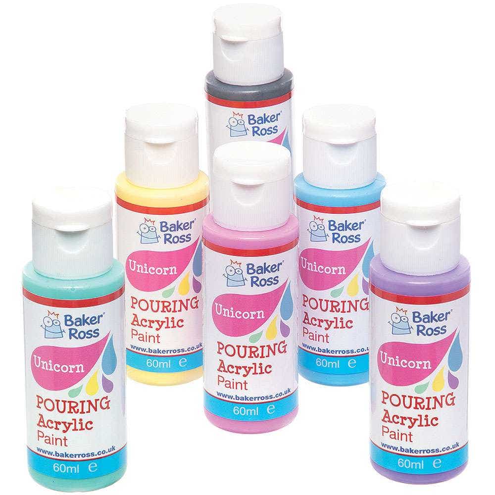 Unicorn Colours Magic Marbling Acrylic Paint Pack 60ml (Pack of 6) Pre-Mixed, Multi-Surface Paint, 6 Assorted Colours