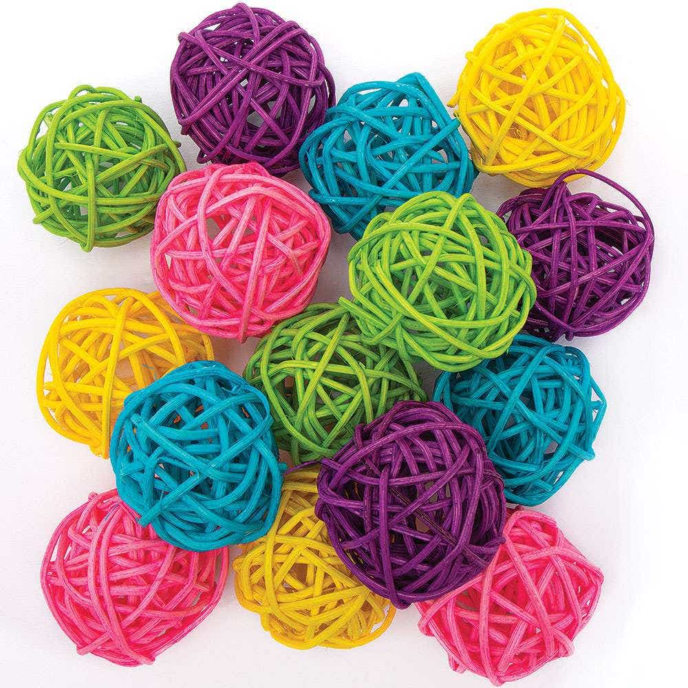 Rainbow Rattan Balls (Pack of 15) Natural Craft Materials 5 assorted rainbow colours - Blue, Pink, Green, Purple & Yellow
