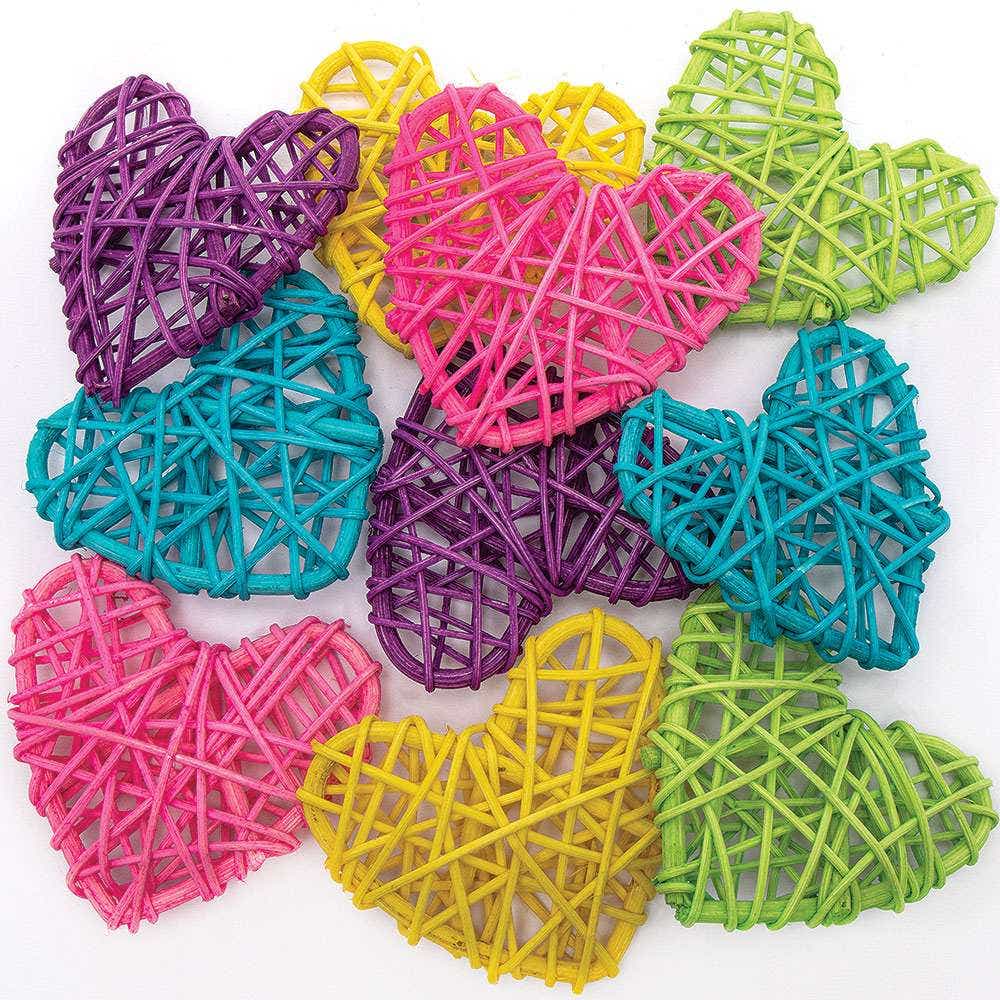 Rainbow Colours Rattan Hearts (Pack of 10) Natural Craft Materials 5 assorted rainbow colours - Blue, Pink, Green, Purple & Yellow