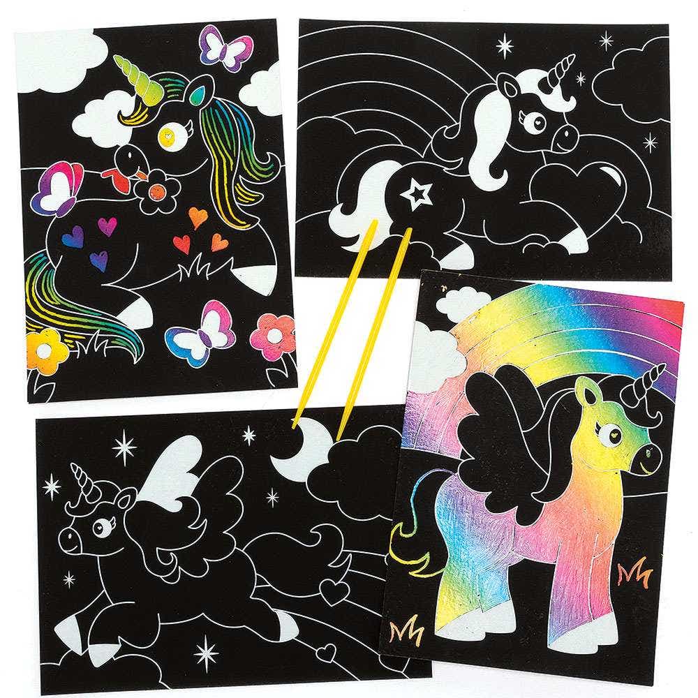 Unicorn Scratch Art Pictures (Pack of 8) Art Craft Kits