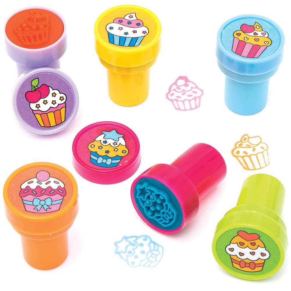 Cupcake Self-Inking Stampers (Pack of 12) Small Toys 3 assorted ink colours - Pink, Blue & Orange