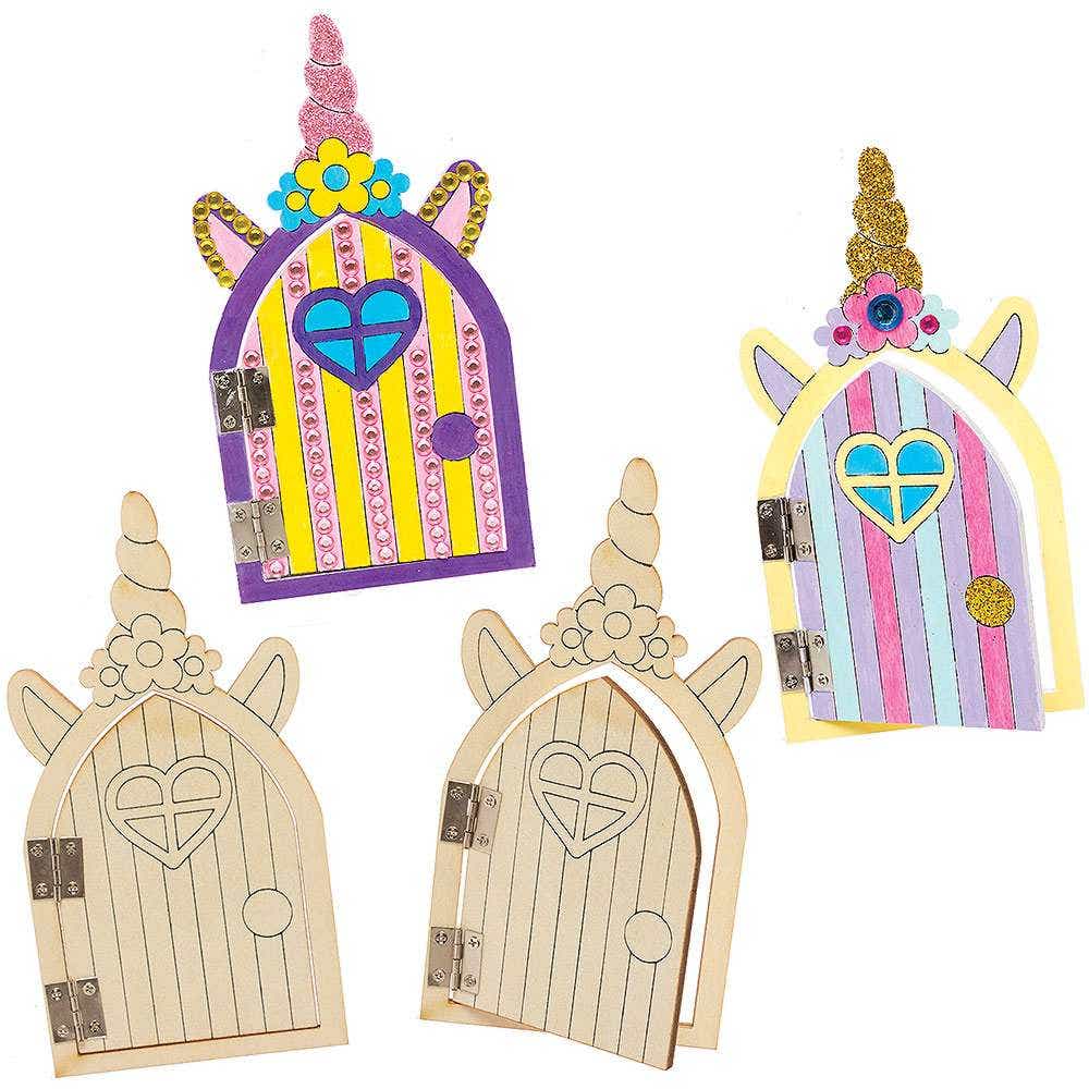 Unicorn Wooden Fairy Doors (Pack of 4) Decoration Craft Kits