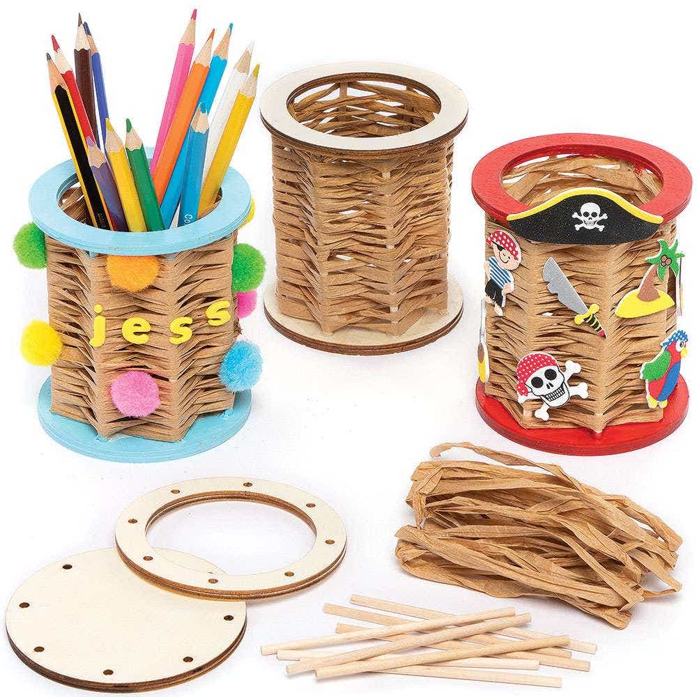 Wooden Pen Pot Weaving Kits (Pack of 3) Sewing & Weaving Craft Kits