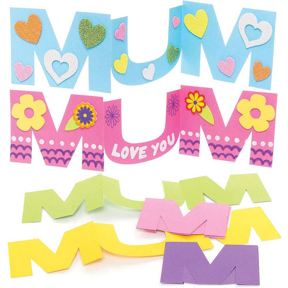 MUM Greeting Cards (Pack of 10) Craft Blanks & Bases 5 assorted card colours - Pink, Yellow, Purple, Green & Blue