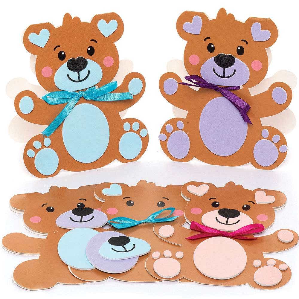 Love Heart Bear Mix & Match Greeting Card Kits (Pack of 6) Craft Blanks & Bases 3 assorted colours - Blue, Pink & Purple