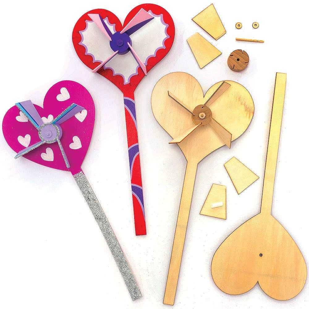Heart Wooden Windmill Kits (Pack of 4) Nature Craft Kits, Garden Decorations, Make & Decorate