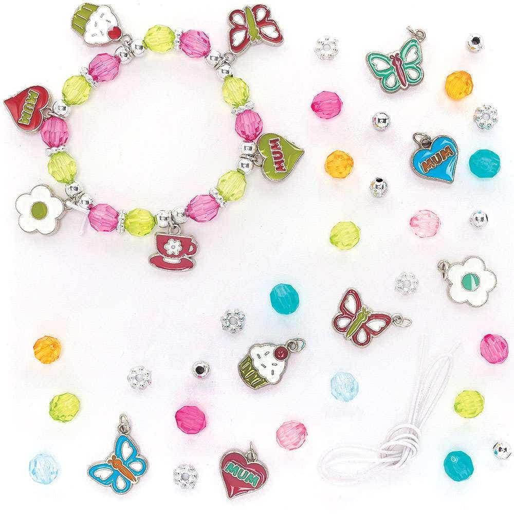 Mother's Day Charm Bracelet Kits (Pack of 3) Jewellery Making, 3 Assorted Designs, Charms, Beads & Cord Included