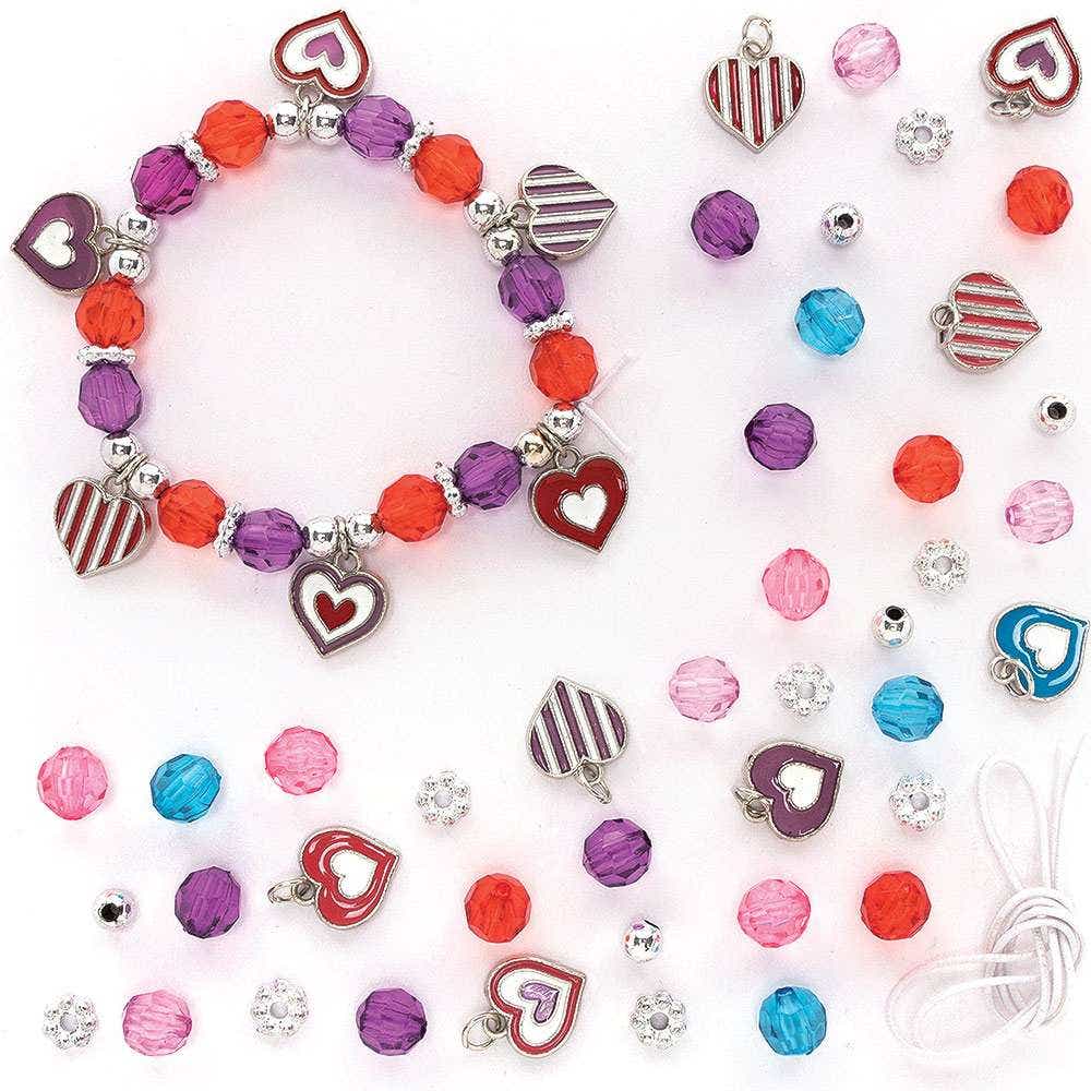 Heart Charm Bracelet Making Kits (Pack of 3) Jewellery 3 assorted colourways - Red/Purple, Blue/Pink & Pink/Purple