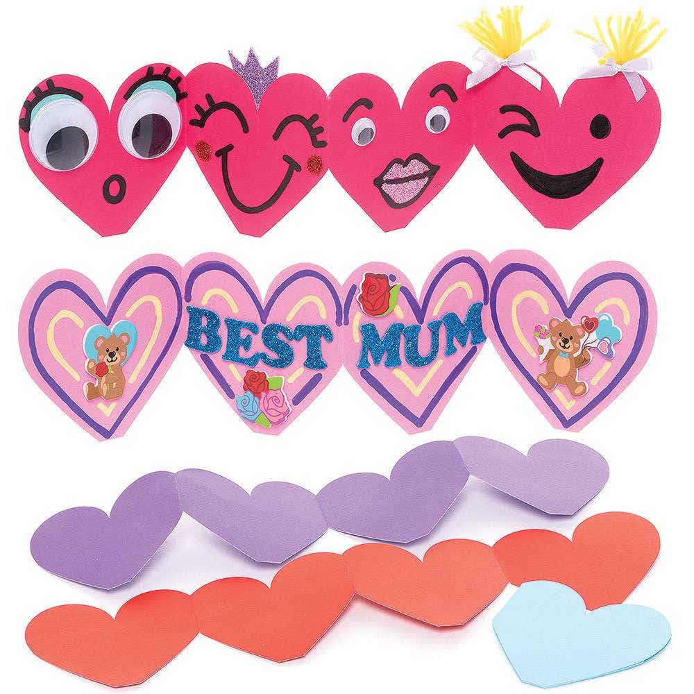 Heart Concertina Cards (Pack of 10) Mother's Day Homemade Greeting Card, 5 Assorted Colours, Envelopes Included