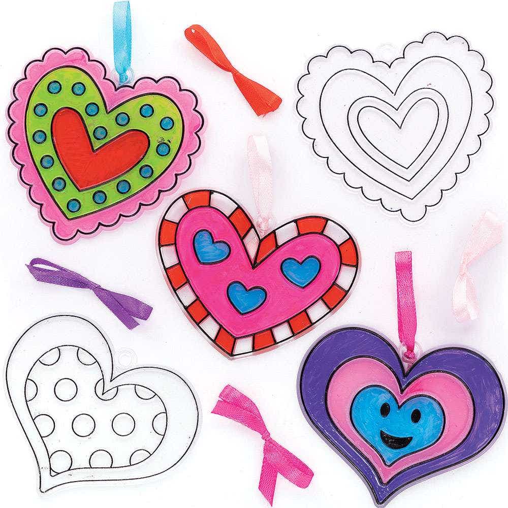 Heart Suncatcher Hanging Decorations (Pack of 10) Decoration Craft Kits 5 assorted ribbon colours - Red, Light Pink, Dark Pink, Purple & Blue